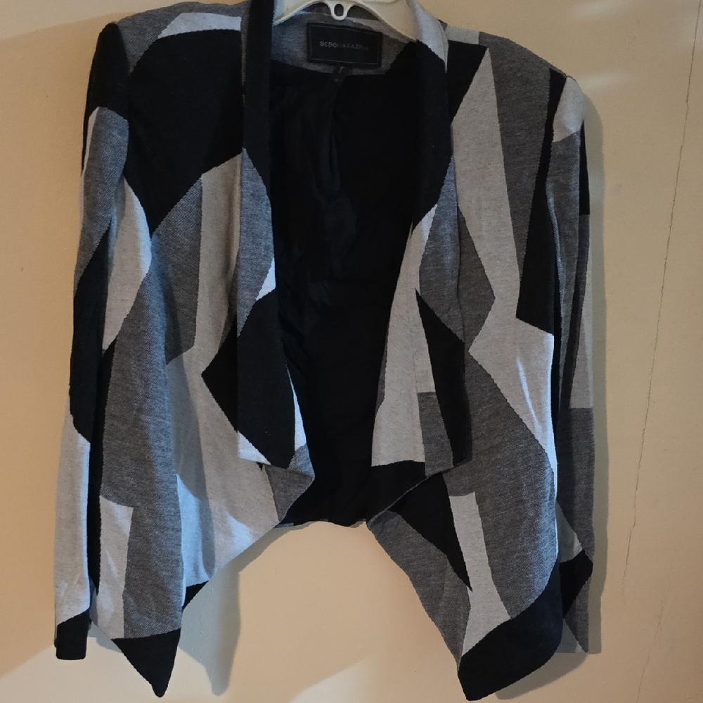 BCBGMaxAzria Black and Gray Abstract Cardigan